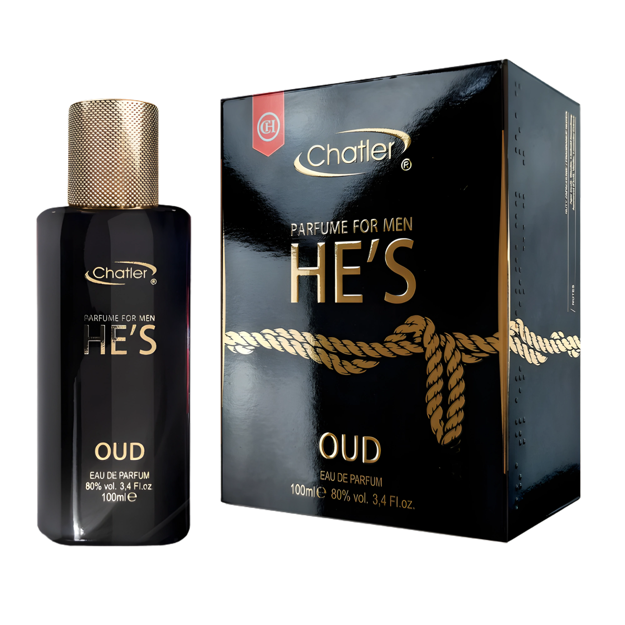 Perfumy męskie He's oud Chatler – woda perfumowana 100 ml w ciemnym flakonie z eleganckim pudełkiem